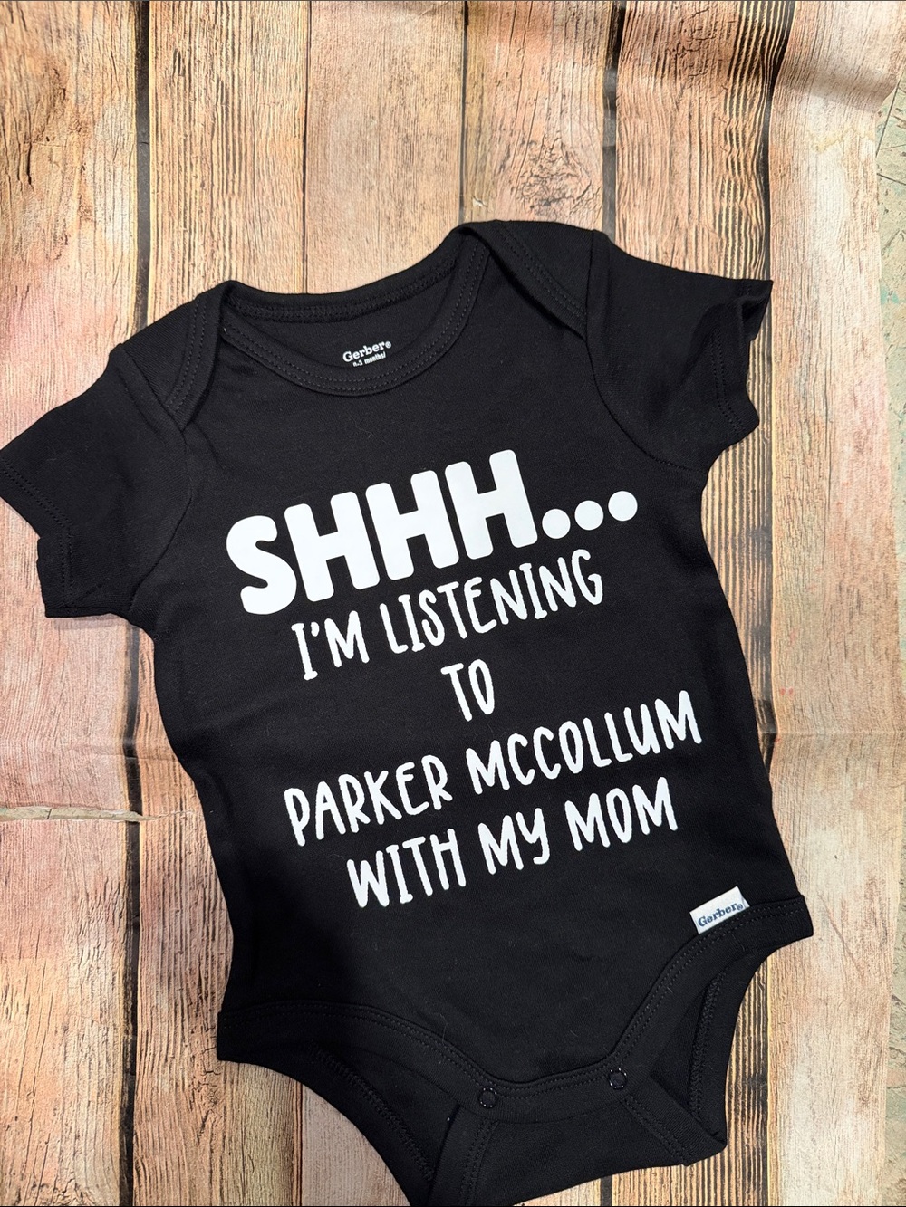 Gerber Black Onesie with White Printed Text - Parker McCollum Design